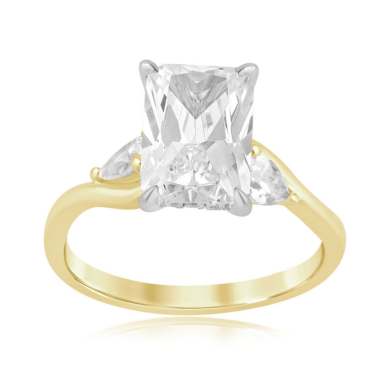 Radiant Lab Grown Diamond 3 1/2ctw. Hidden Halo Three Stone Engagement Ring in 14k Yellow Gold image number null