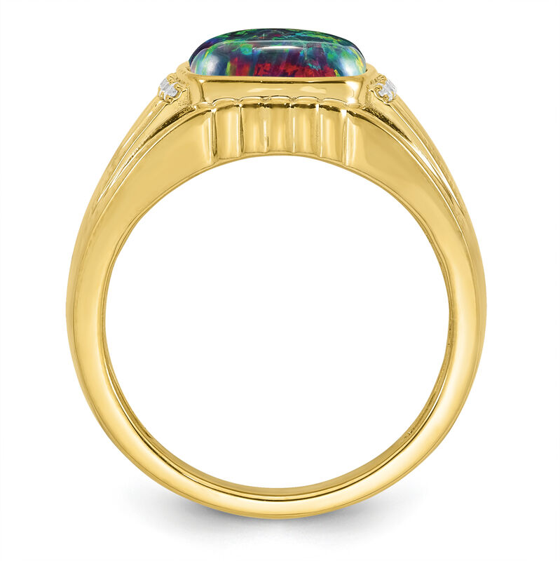 Men's Cushion-Cut Created Black Opal & Diamond Ring in 10k Yellow Gold image number null
