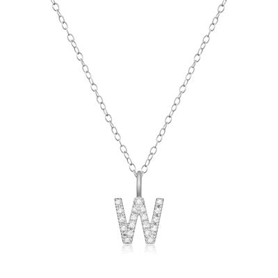 Lab Grown Diamond Letter W Initial Pendant Necklace in Sterling Silver