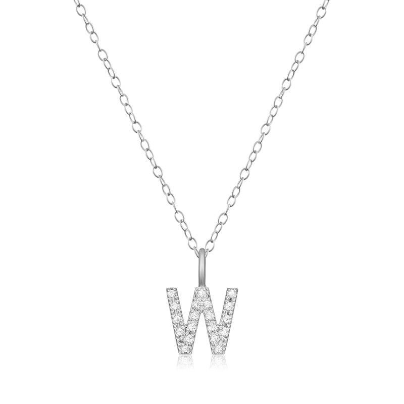 Lab Grown Diamond Letter W Initial Pendant Necklace in Sterling Silver image number null