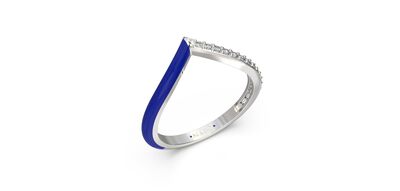 Brilliant-Cut Lab Grown Diamond with Half Dark Blue Ceramic Chevron Ring in Sterling Silver