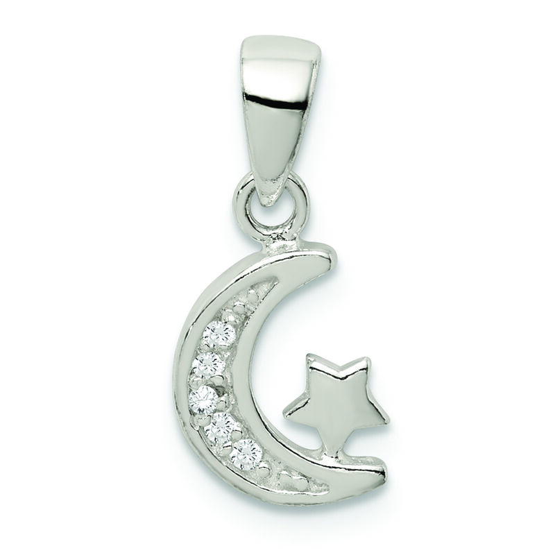 CZ Star & Crescent Moon Charm in Sterling Silver image number null
