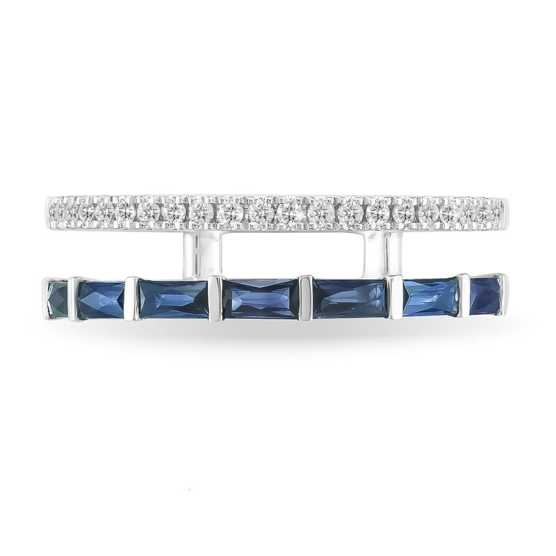 Baguette-Cut Sapphire Diamond Double Row Band in 10k White Gold image number null