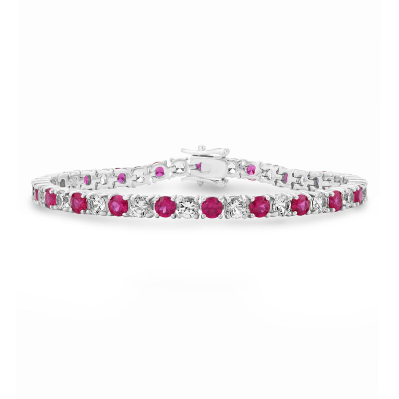 Created Ruby & White Sapphire Gemstone Tennis Bracelet in Sterling Silver image number null