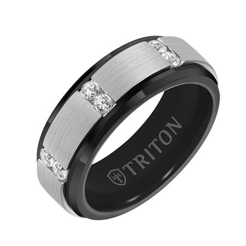 Triton Black Tungsten with diamonds 8mm Wedding Band image number null