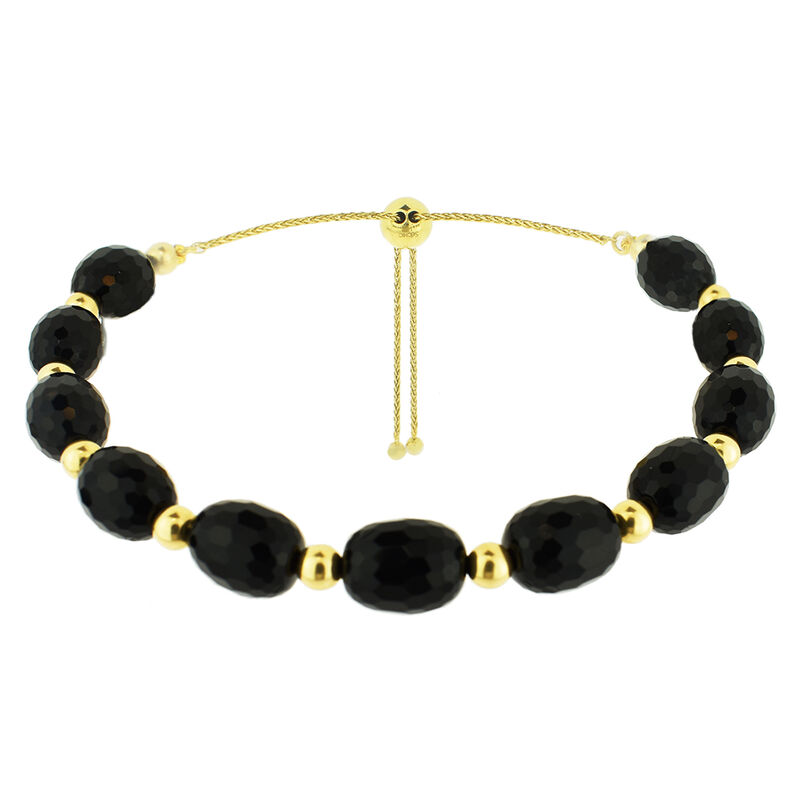 Black Onyx Oval Bolo Bracelet in 14k Yellow Gold image number null