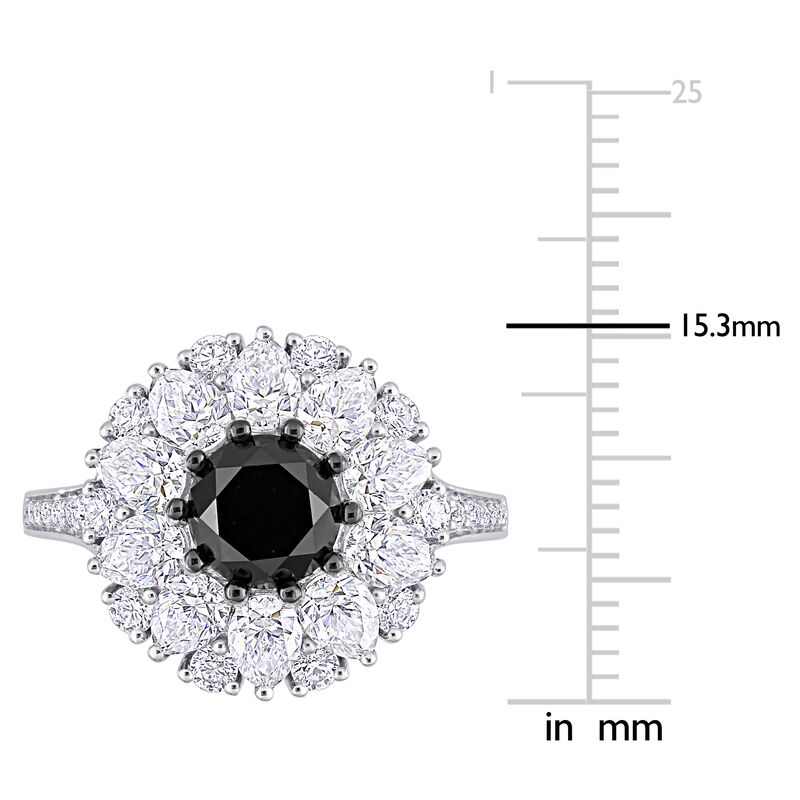 Black Diamond & Created White Moissanite Floral Ring in 10k White Gold  image number null