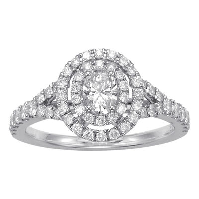 Claire. Oval Diamond Double Halo Engagement Ring in 14k White Gold