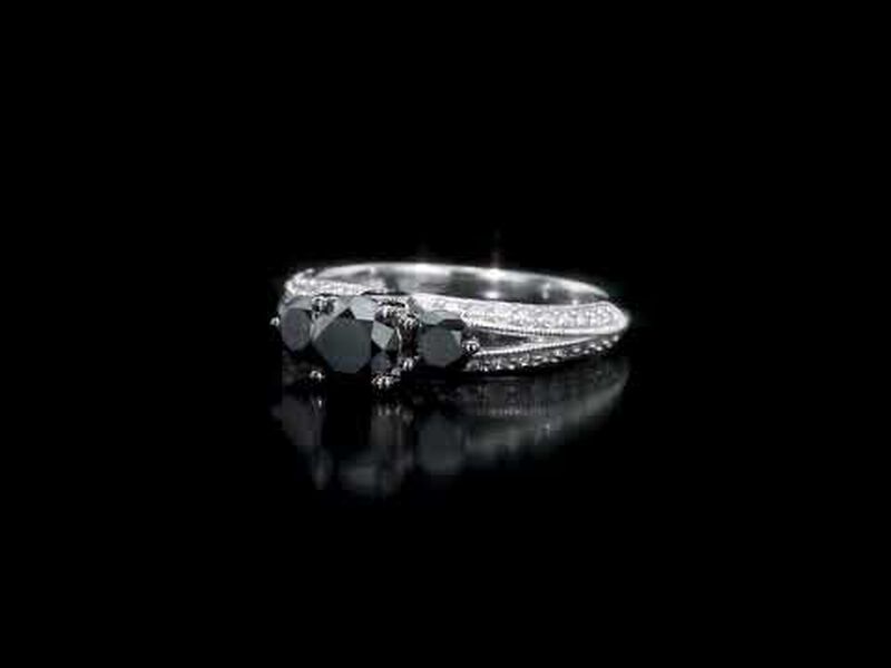 Three-Stone Black Diamond 2ctw. Engagement Ring in 10k White Gold image number null