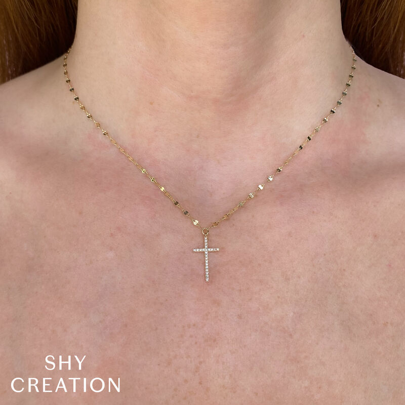 Diamond Cross Sparkle Chain Pendant in 14k Yellow Gold image number null