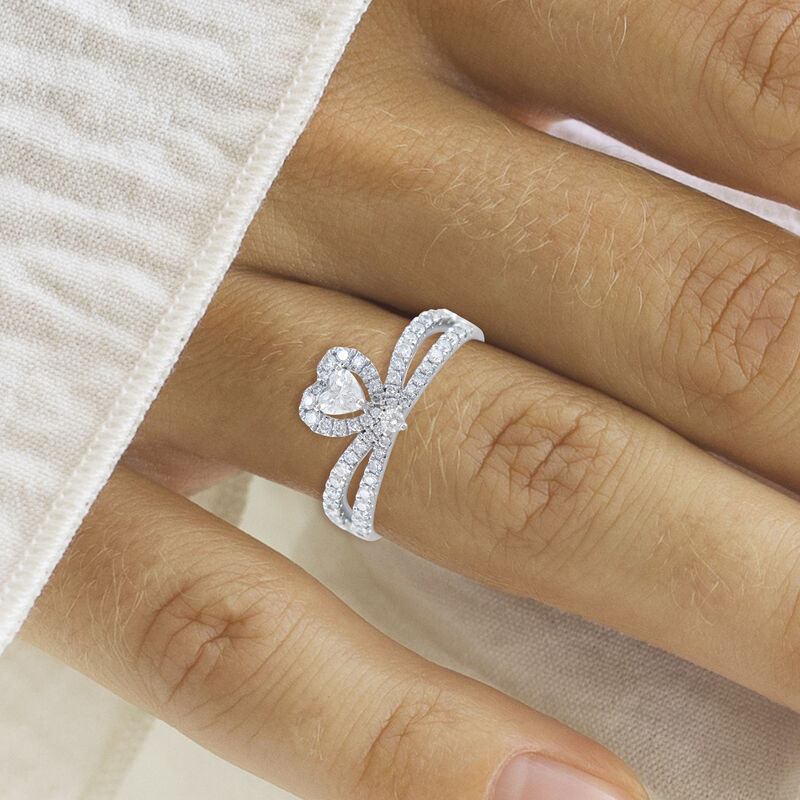 Heart Natural Diamond 1 1/2ctw. Halo Split Shank Engagement Ring in 14k White Gold image number null