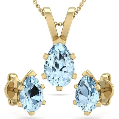 Pear Aquamarine Necklace & Earring Jewelry Set in 14k Yellow Gold Plated Sterling Silver