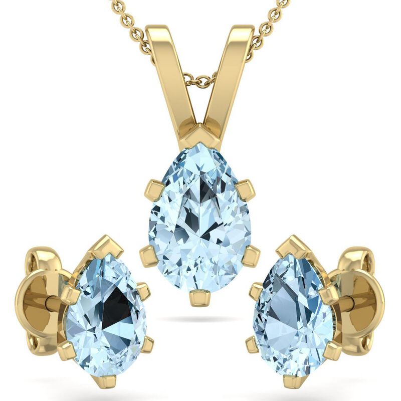 Pear Aquamarine Necklace & Earring Jewelry Set in 14k Yellow Gold Plated Sterling Silver image number null