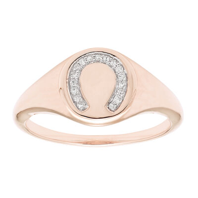 Diamond Horseshoe Signet Ring  in 14k Rose Gold