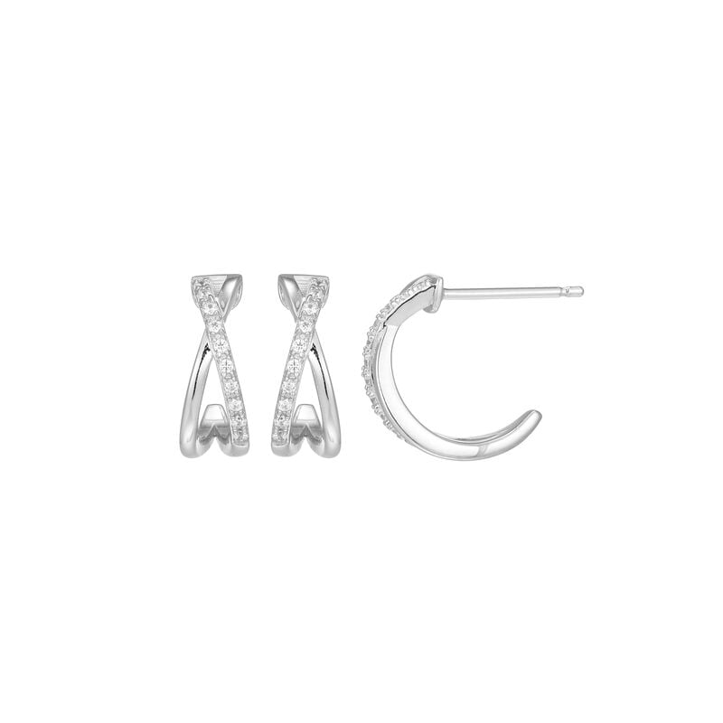 Lab Grown Diamond Crossover J-Hoop Stud Earrings in Sterling Silver image number null