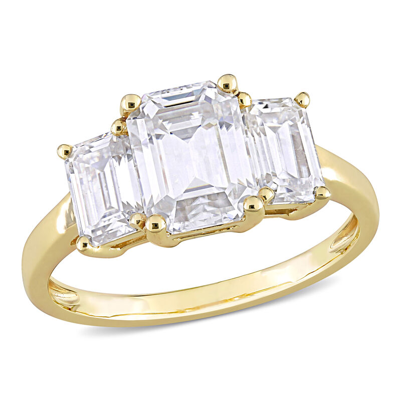 Hexagon-Cut 3-Stone Created White Moissanite Ring in 10k Yellow Gold image number null