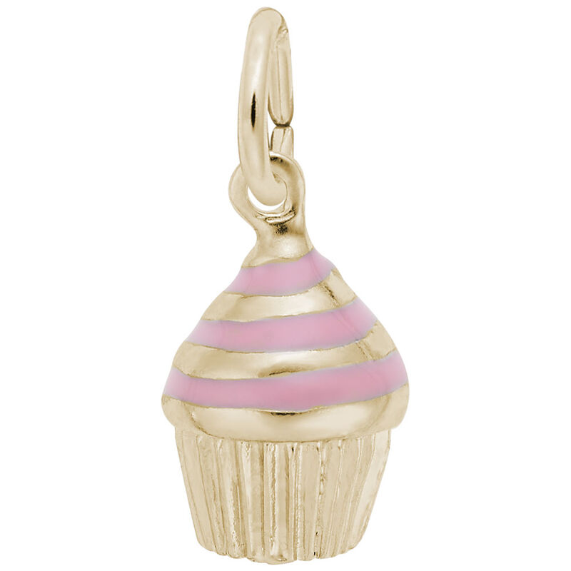 Pink Cupcake Charm in 14K Yellow Gold image number null