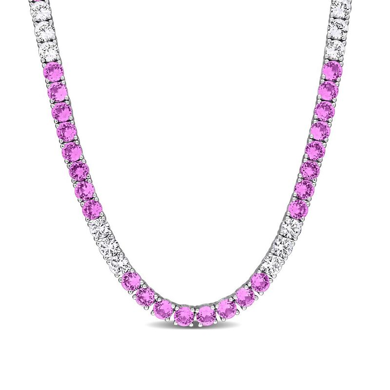 Pink Sapphire & White Sapphire Tennis Necklace in Sterling Silver image number null