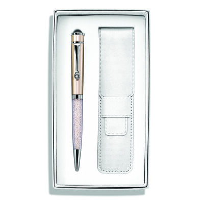 Champagne Crystal Filled Ballpoint Pen with White Pouch