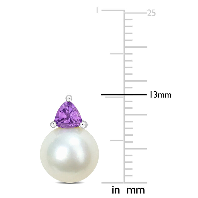 Amethyst & Freshwater Cultured Pearl Stud Earrings in 10k White Gold image number null