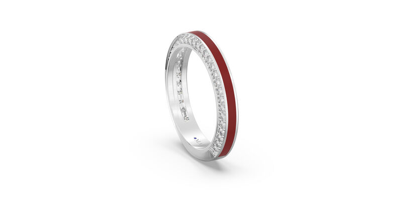 Brilliant-Cut Lab Grown Diamond on Both Sides Red Ceramic Band in Sterling Silver image number null