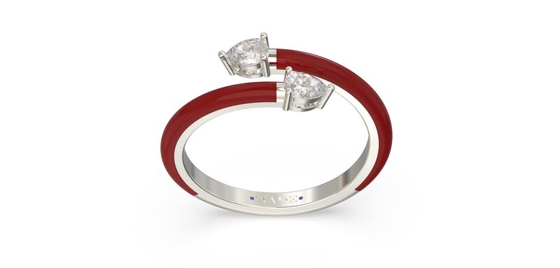 Pear-Shaped Lab Grown Diamond Red Ceramic Wrap Around Ring in Sterling Silver image number null