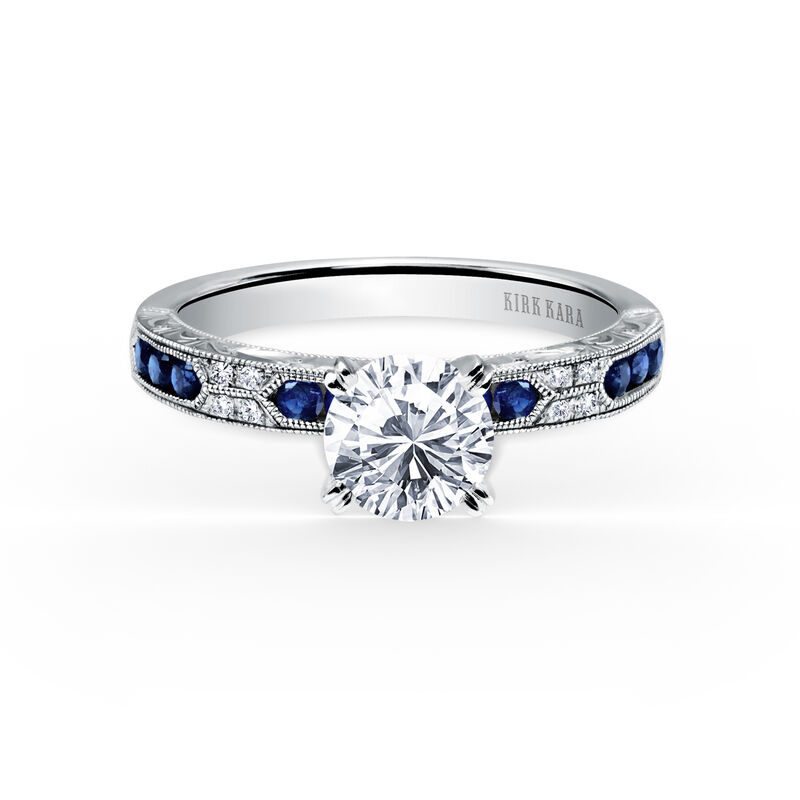 Art-Deco Round-Cut Blue Sapphire & Diamond Engagement Setting in 18k White Gold K1390SD-R image number null