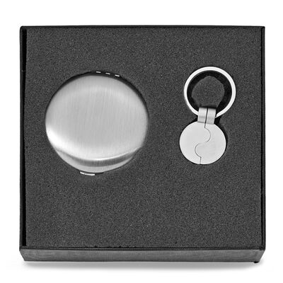 Silver-tone Satin Compact Mirror & Key Ring Set