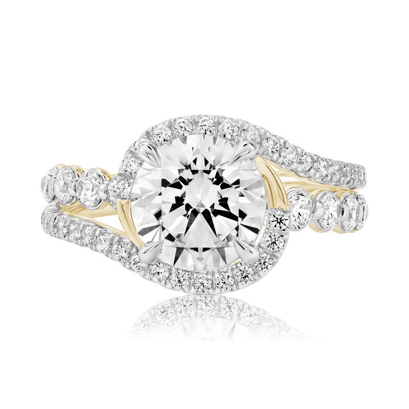 Round Lab Grown Diamond 3 1/2ctw. Swirl Bypass Engagement Ring in 14k Two Tone Gold image number null
