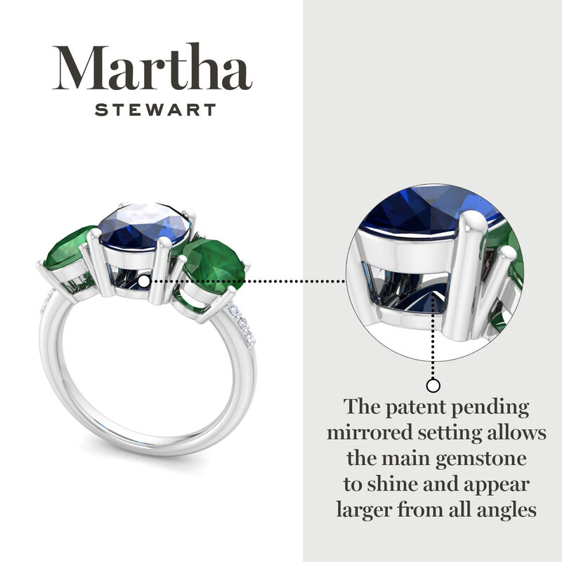 Martha Stewart Oval Sapphire Emerald and Lab Grown Diamond Ring in Sterling Silver image number null