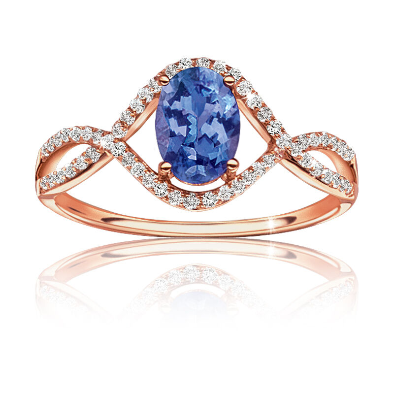 Oval Tanzanite & Diamond Ring in 14k Rose Gold image number null