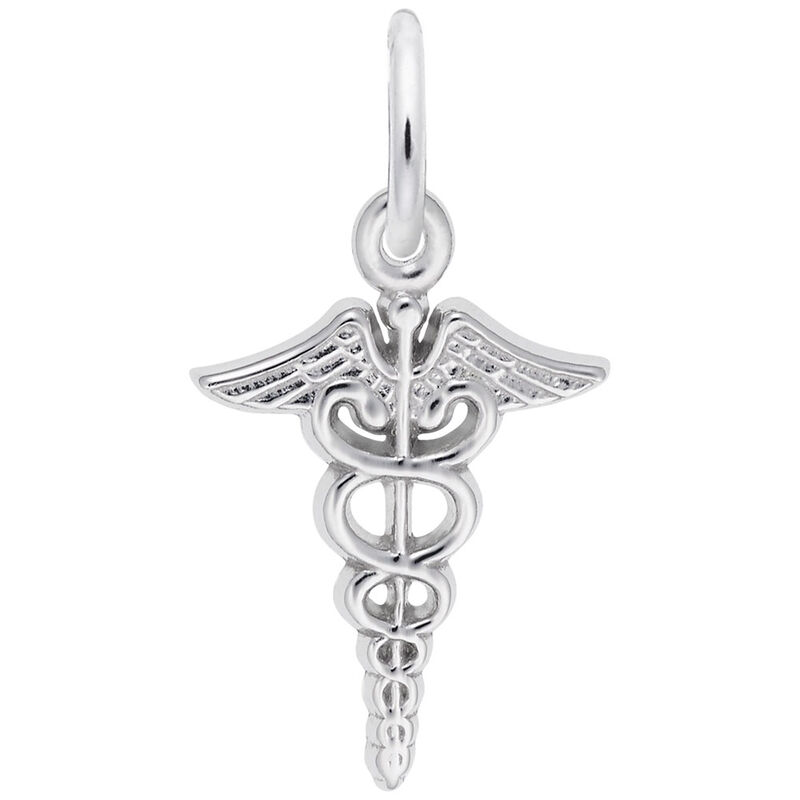 Caduceus Charm in 14k White Gold image number null