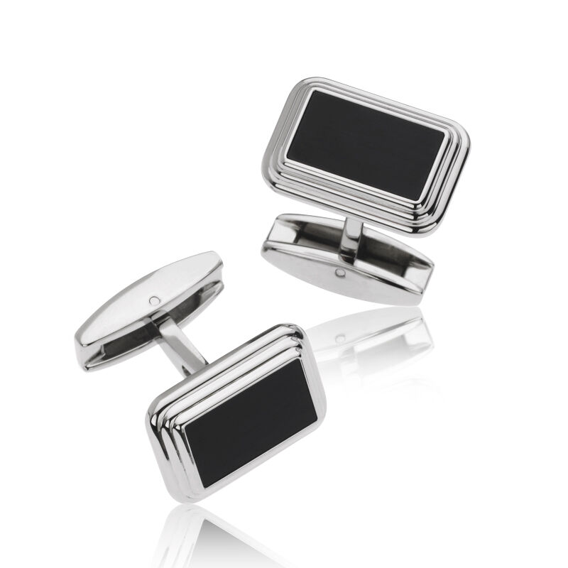 Stainless Steel Cufflinks with Black Matte Center image number null