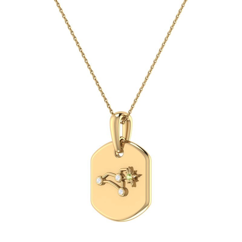 Diamond and Peridot Leo Constellation Zodiac Tag Necklace in 14k Yellow Gold Plated Sterling Silver image number null