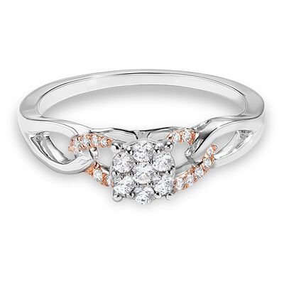 Diamond Cluster Link Promise Ring 1/4ctw. In 10k White & Rose Gold