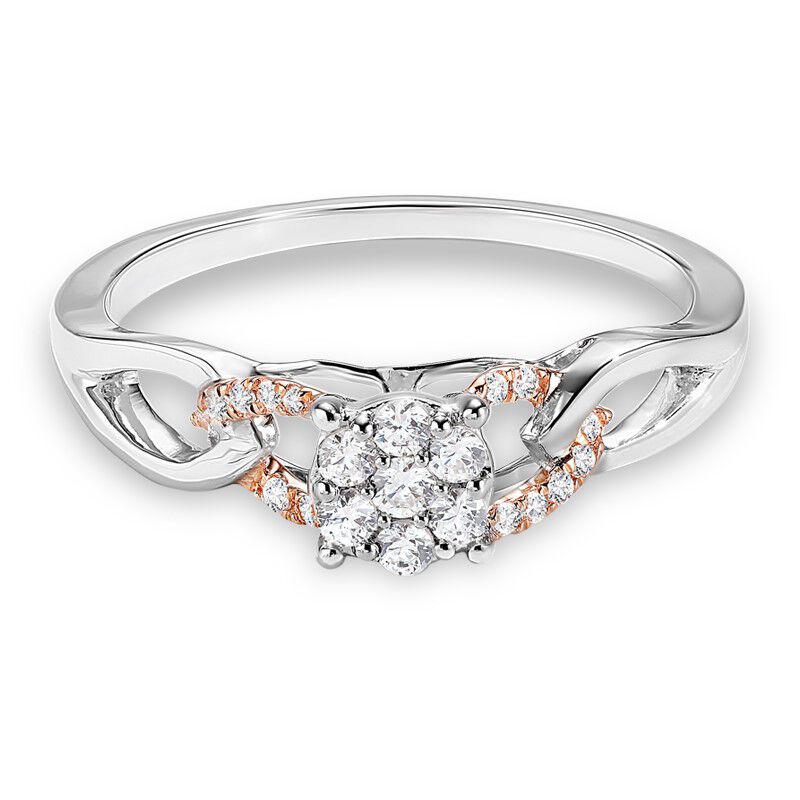 Diamond Cluster Link Promise Ring 1/4ctw. In 10k White & Rose Gold image number null