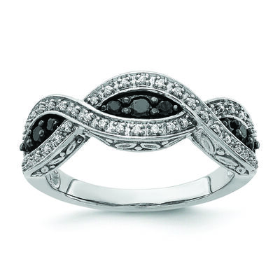 Black & White Diamond Twist Ring in 14k White Gold