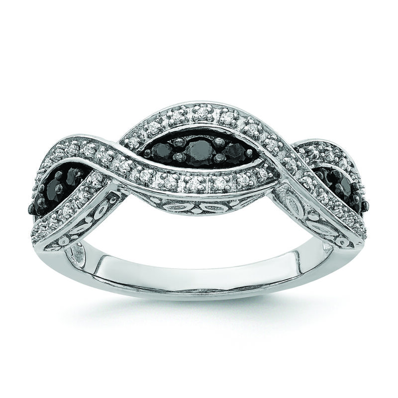Black & White Diamond Twist Ring in 14k White Gold image number null
