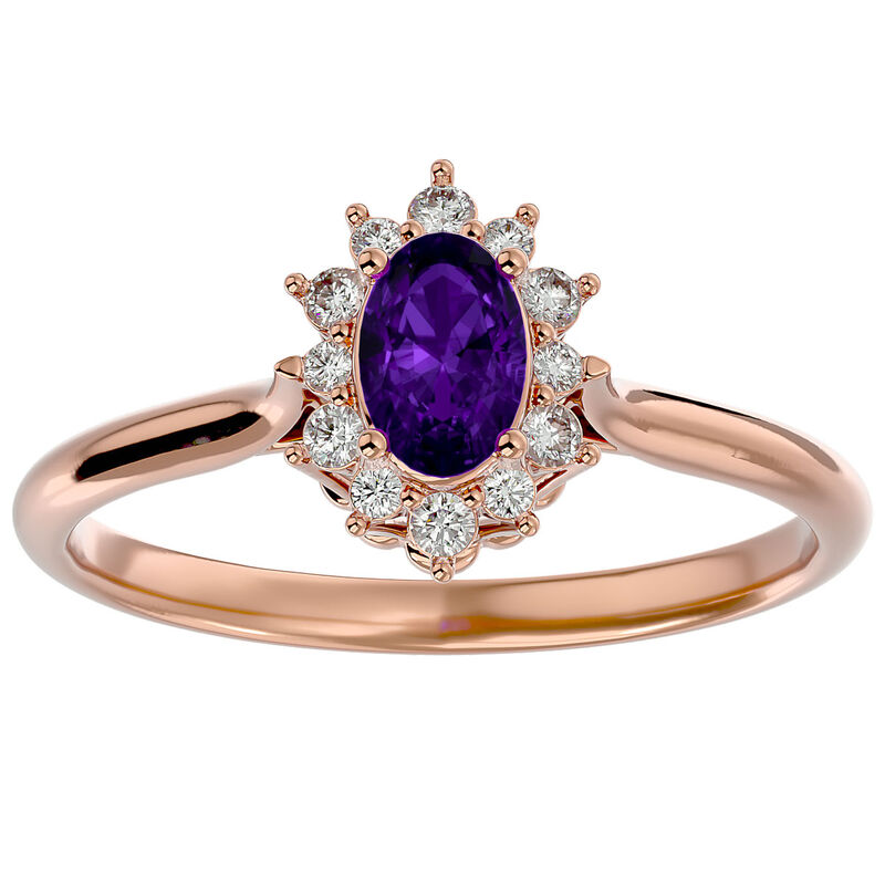 Oval-Cut Amethyst & Diamond Halo Ring in 14k Rose Gold image number null