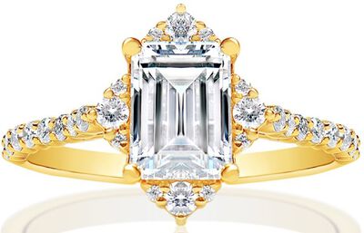 Evan. Lab Grown 1 5/8ctw. Diamond Halo Engagement Ring in 14k Yellow Gold
