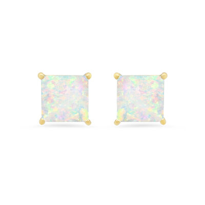 Princess-Cut Created Opal Solitaire Stud Earrings in 14k Yellow Gold