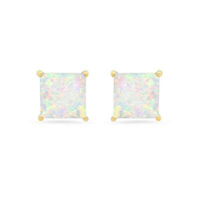 Princess-Cut Created Opal Solitaire Stud Earrings in 14k Yellow Gold