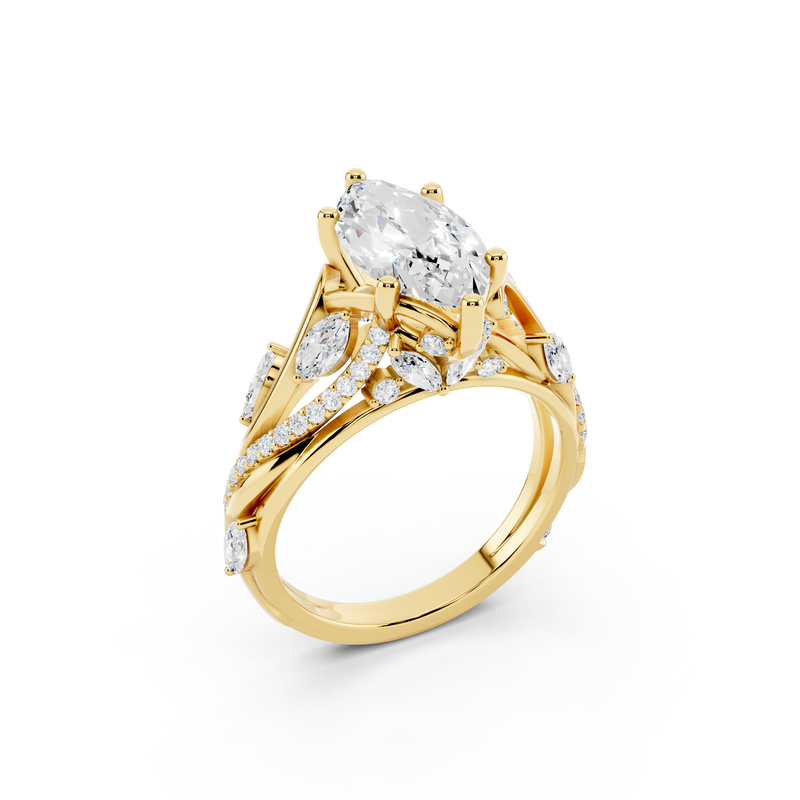 Marquise Lab Grown Diamond 2 1/2ctw. Floral Engagement Ring in 14k Yellow Gold image number null
