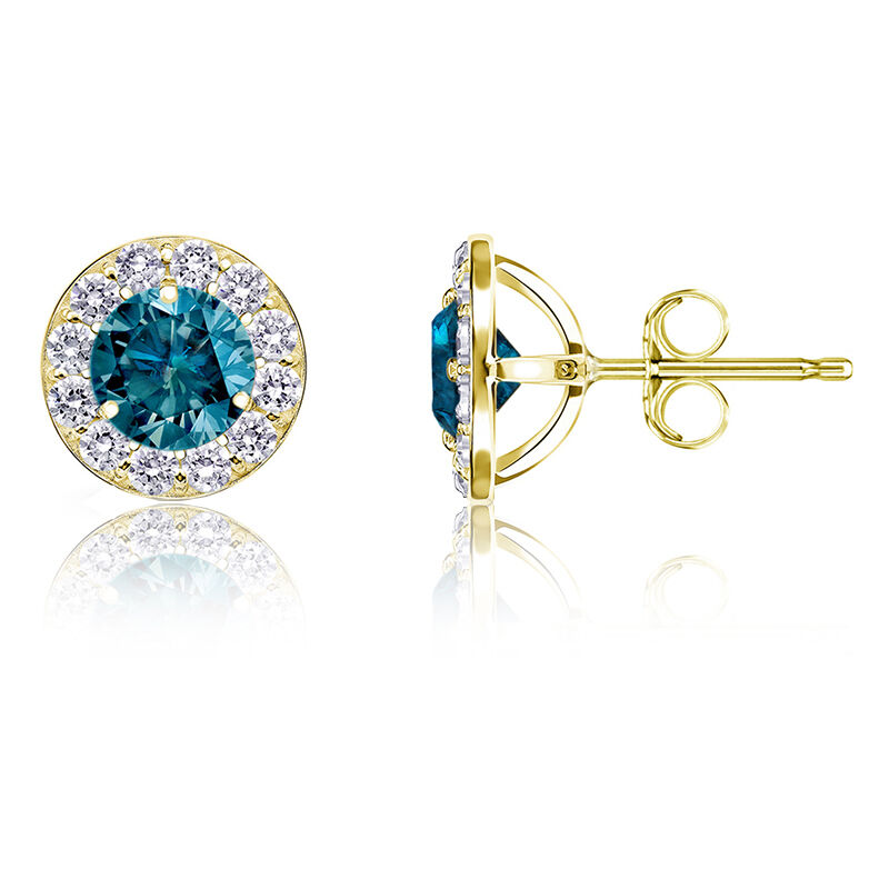 Blue Diamond ½ct. t.w. Halo Stud Earrings in 14k Yellow Gold image number null