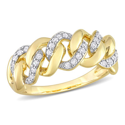 Diamond Chain Link Ring in Yellow Gold Plated Sterling Silver