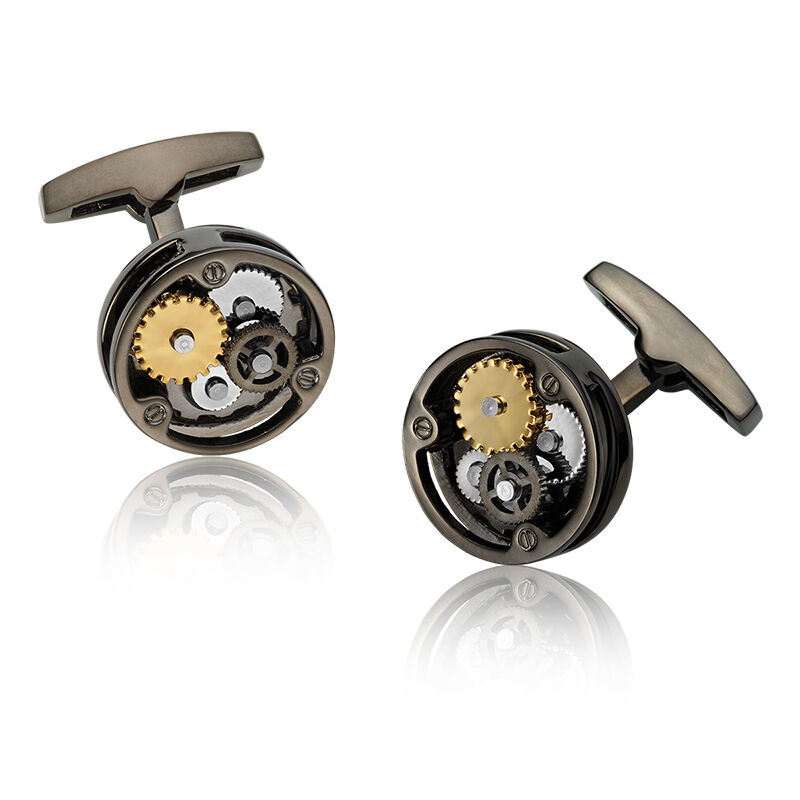 Round Bronze Tri-Color Gear Cufflinks image number null