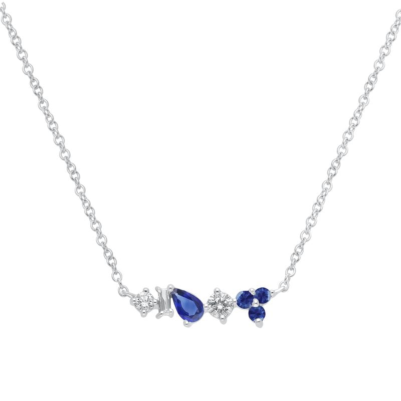 Created Sapphire & Lab Grown Diamond Bar Pendant in 10k White Gold image number null