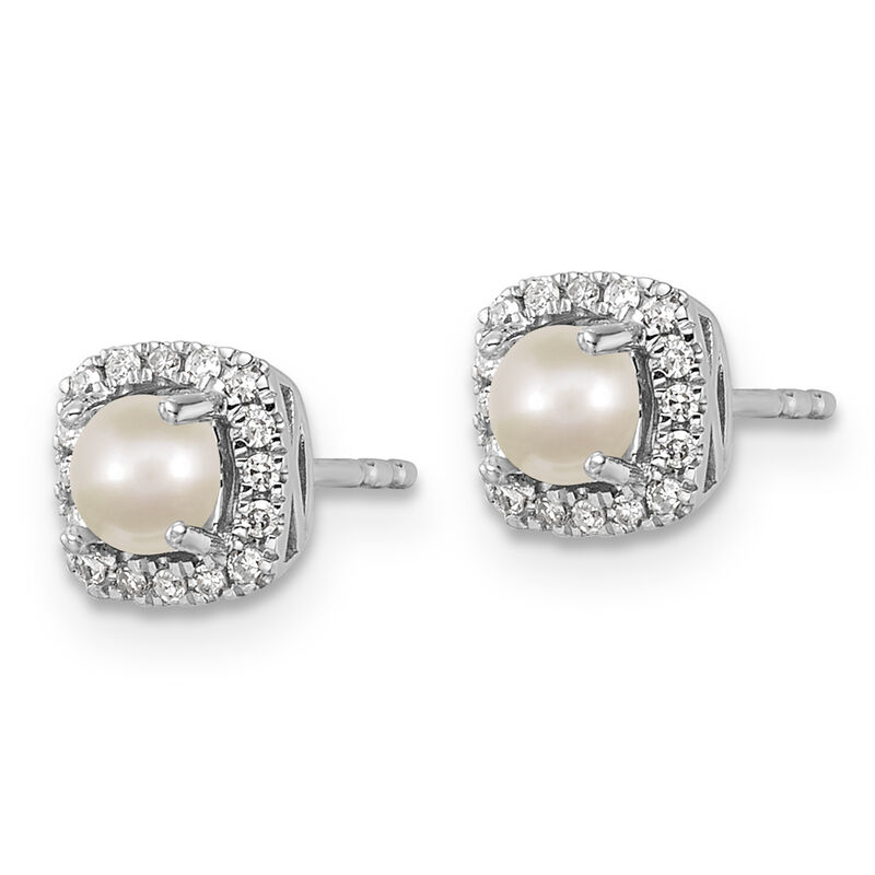Cushion-Cut Freshwater Pearl & Diamond Halo Stud Earrings in Sterling Silver image number null