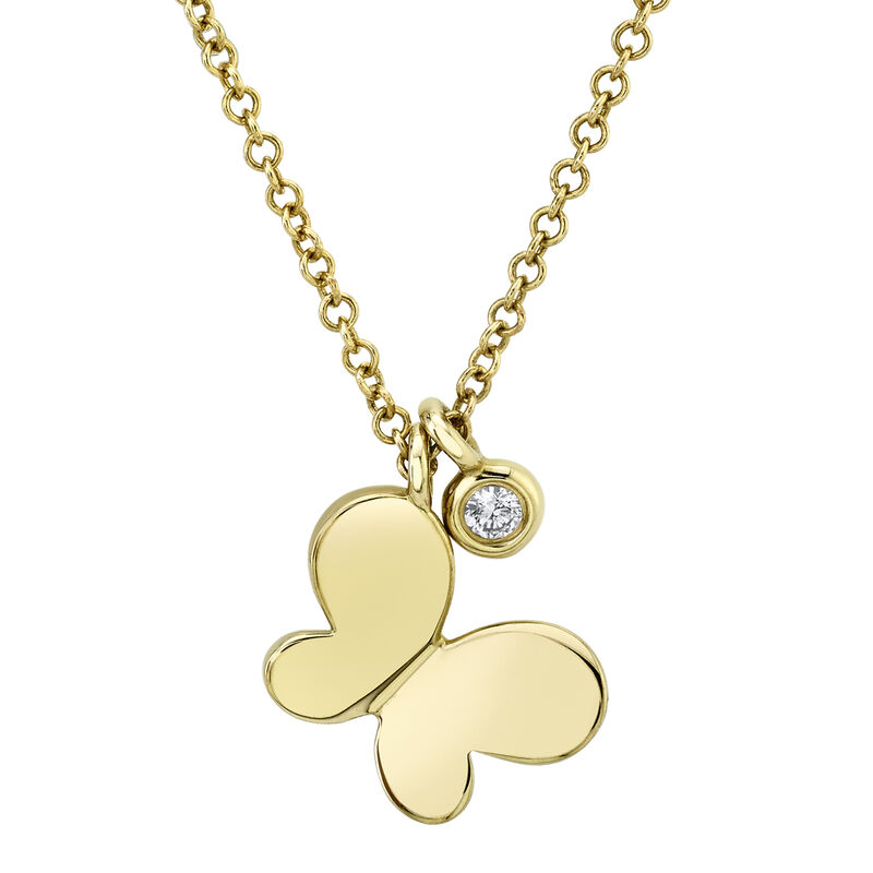 Shy Creation 14k Yellow Gold Butterfly & Diamond Pendant Necklace SC55009037 image number null