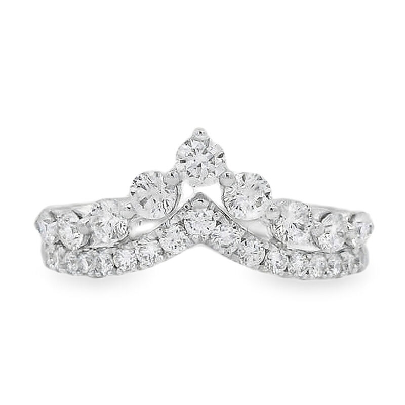 Round Diamond Chevron Contour Wedding Ring in 14k White Gold image number null